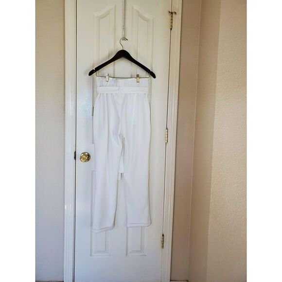 Active USA Womens Pants White L Paper Bag Waist New - Picture 4 of 6